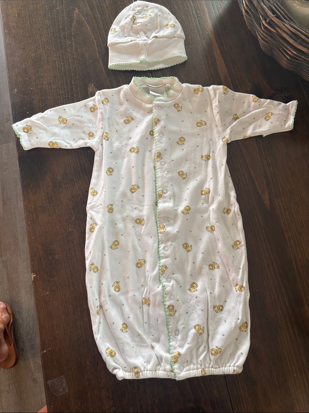 Vintage Barneys New York White Sleep Sack with Yellow Lion Print and Green Trim